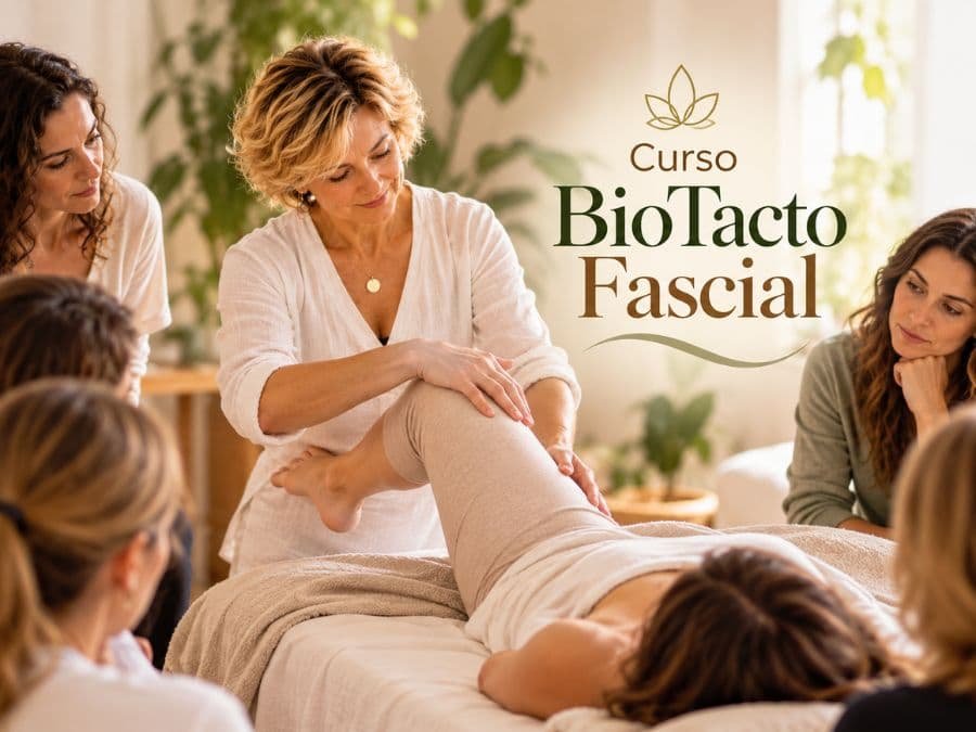 Curso BioTacto Fascial con Svit Bytka realizando una demostración práctica ante alumnos